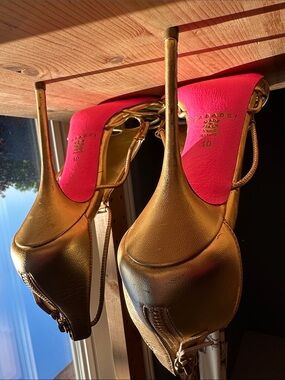 Casadei Metallic Gold Stiletto Heels with Pink Insoles